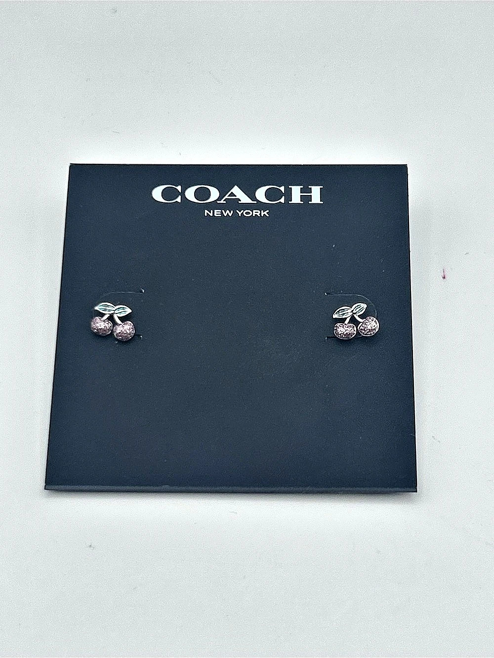 Coach Cherry Stud Earrings Pink & Silver NWT